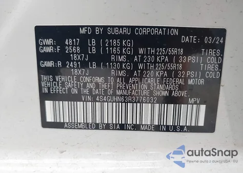 2024 Subaru Crosstrek Limited z USA, uszkodzony, nr VIN 4S4GUHN63R3776032